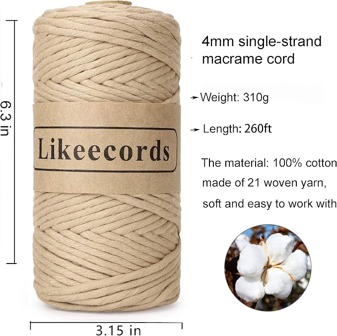 4 Skeins of 4mm X 80m Single Strand Macrame Cord Handmade Decorations Softer - Image 2