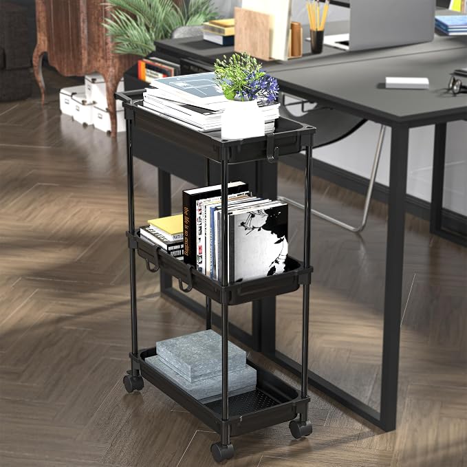 SimpleHouseware Standard 3-Tier Slim Rolling Storage Cart - Image 4