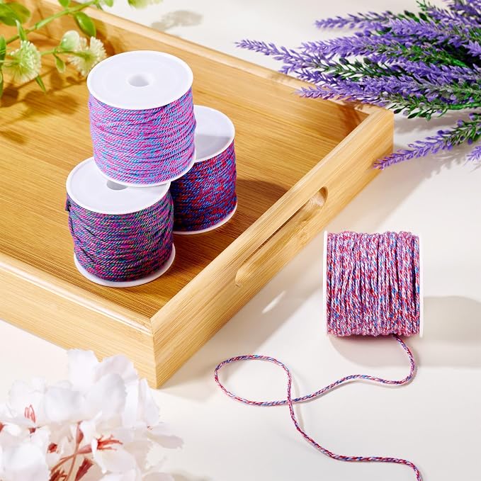 4 Rolls Braided Cotton Cord Purple Thin Macrame Thread 1.2 mm Twisted Beading - Image 3