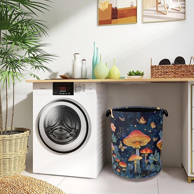 Mushroom Laundry Basket, Butterfly Moon Foldable Oxford Cloth Tote Bag Laundry - Image 8