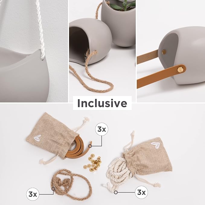 Kazai. Wall Planters -Ellie- | Hanging Ceramic Plant Pots 3 Pieces | Wall - Image 2