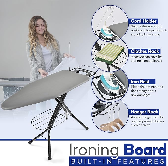Extra-Wide Ironing Board – 48"×18" Large Surface • Built-in Clothes Rack - Image 6