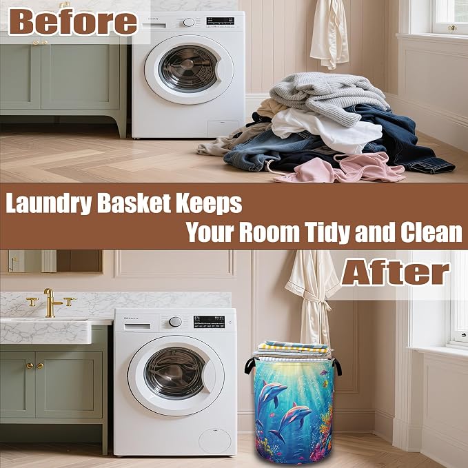 Dolphin Ocean Floating Laundry Basket, Waterproof Foldable Laundry Hamper - Image 6