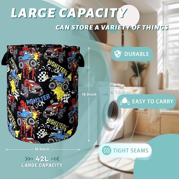 Funny Cars Printed Laundry Basket Foldable - Image 2