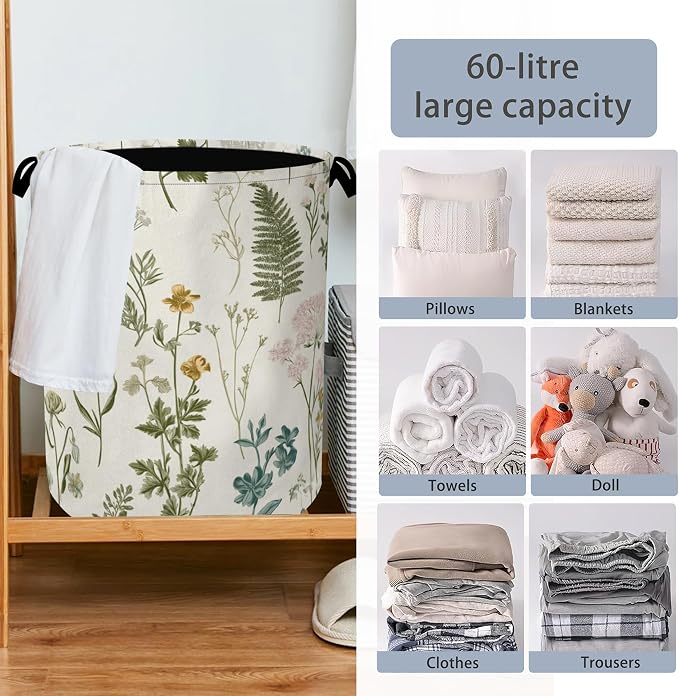 Wildflowers Herb Laundry Basket, Plants Botanical Oxford Cloth Laundry Hamper - Image 6