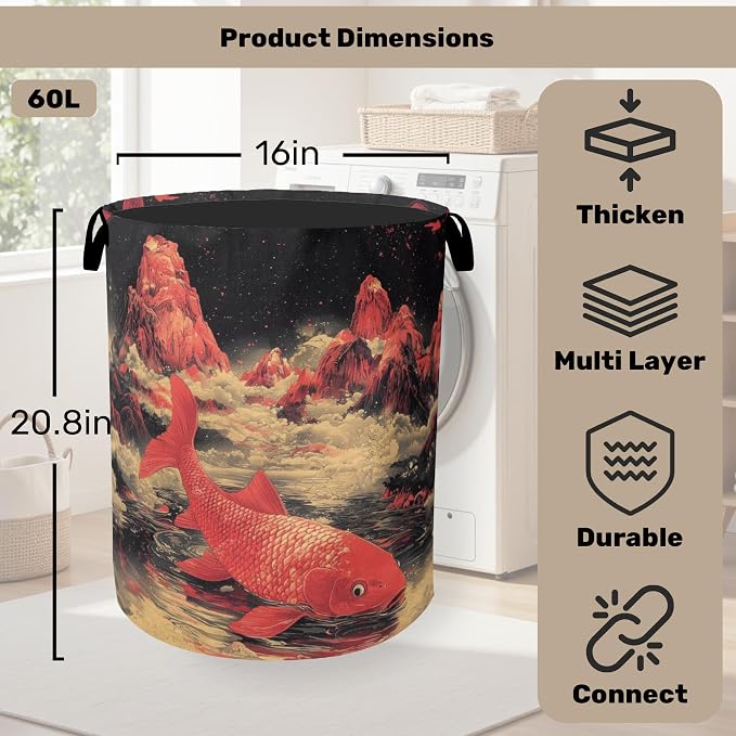 Japanese Style Red Fish Laundry Basket - Image 2