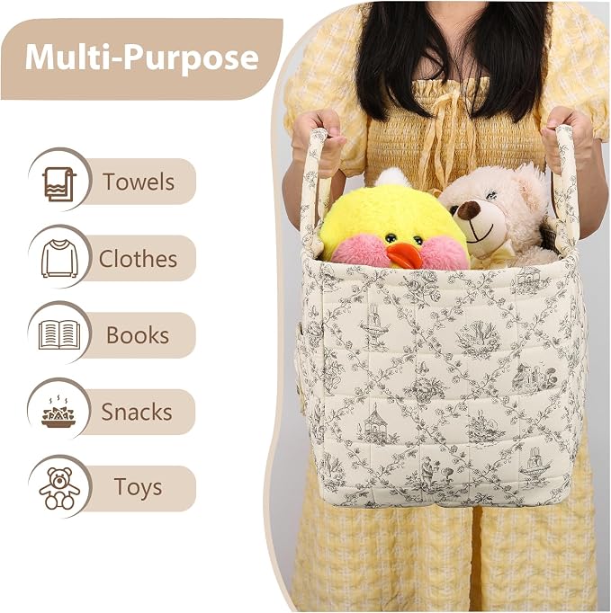 Storage Basket Boho Fabric Large Collapsible Floral Laundry Nursery Hamper - Image 3
