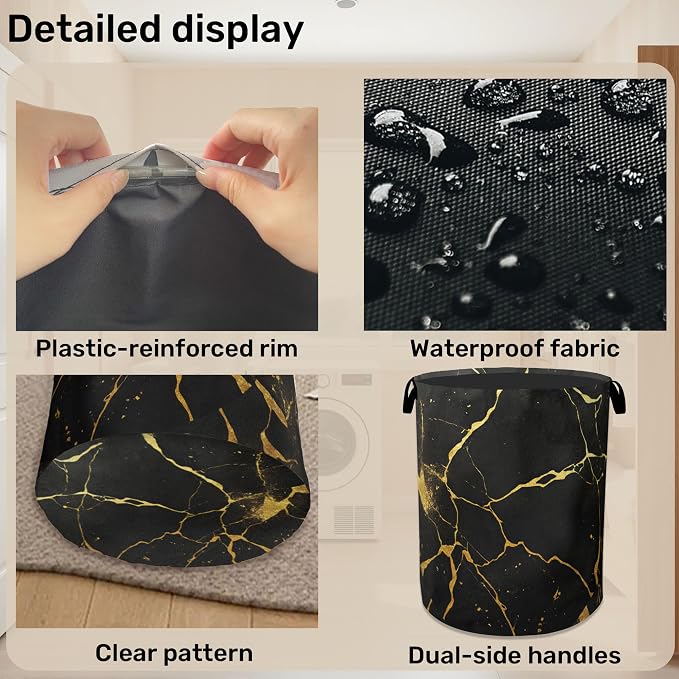 Black Marble Foldable Laundry Hamper - Image 5