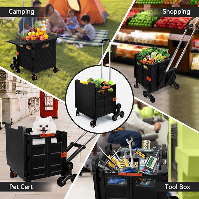 Foldable Utility Cart with Stair Climbing Wheels, Collapsible Rolling Crate - Image 4