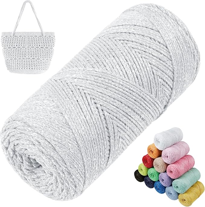 Sparkle Macrame Cord 1.5mm x 306 Yards Cotton Glitter Yarn by LEREATI
