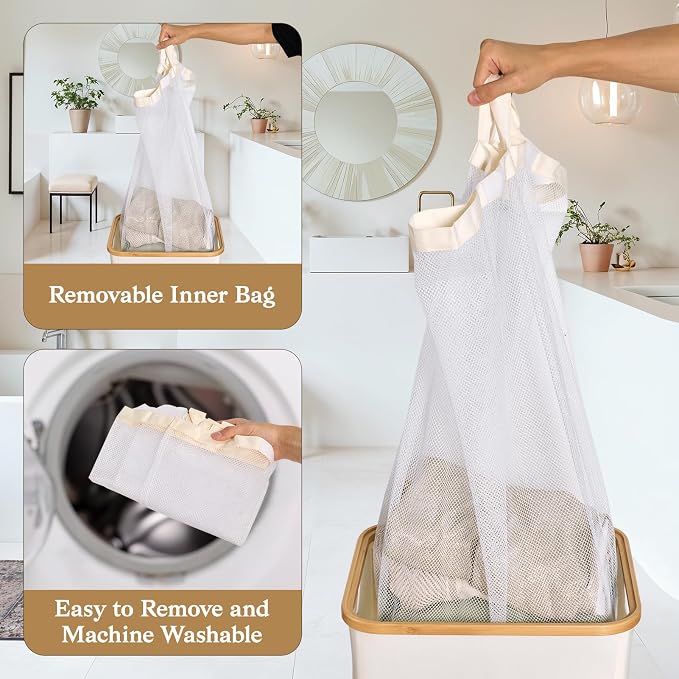 Laundry Basket with Lid, 75L Slim Laundry Hamper with Removable Bag, Travel - Image 4