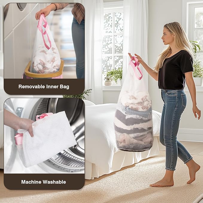 Slim Laundry Hamper with Lid, 60L Small Laundry Basket with Handles&Removable - Image 5