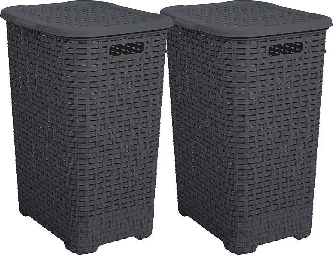 Plastic Laundry Hamper with Lid 2 Pack Laundry Hamper Basket, Wicker Design 60 - Image 9