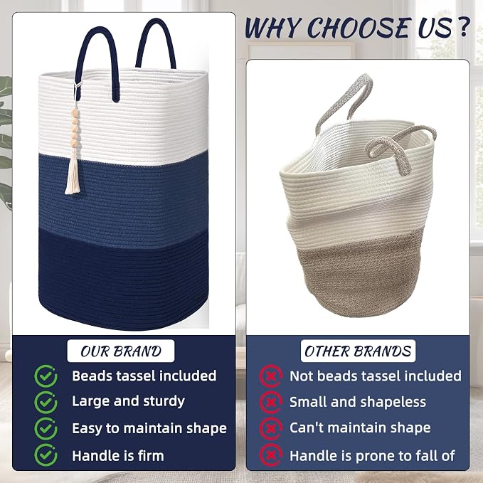 Woven Laundry Basket for Clothes, 65 L Large Rectangle Laundry Hampers - Image 4