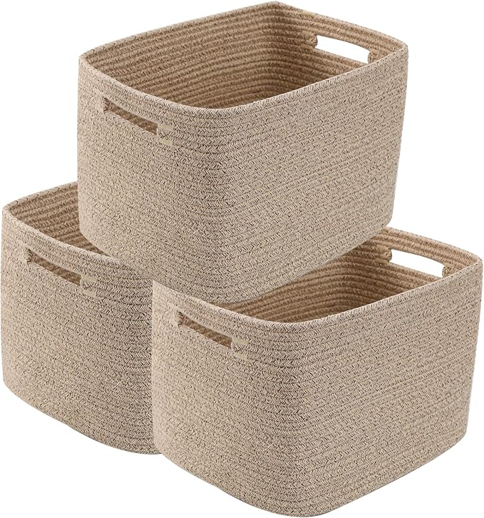 3 Pack Woven Storage Baskets for Shelves, 13.5"×11"×9.5"Organizing Bins by HZFTJOY