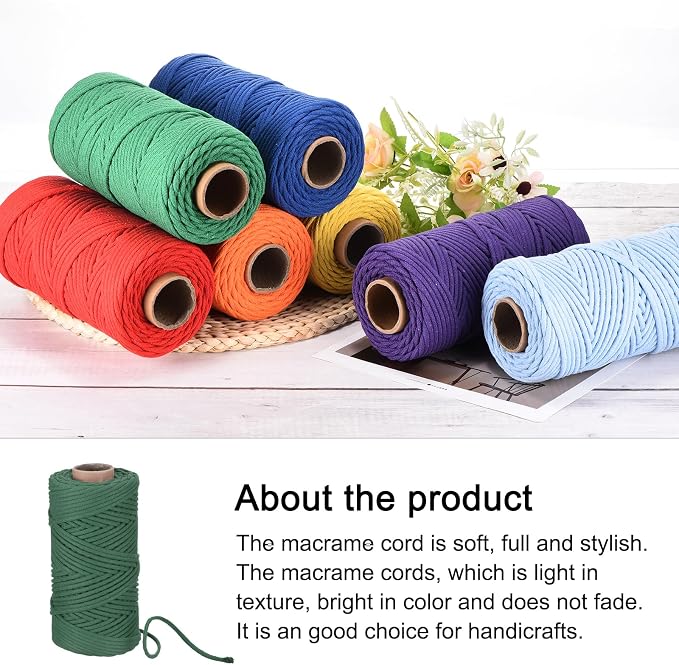 Rebower Macrame Cord 4mm x 109 Yard, Natural Cotton Macrame Rope Twisted - Image 4