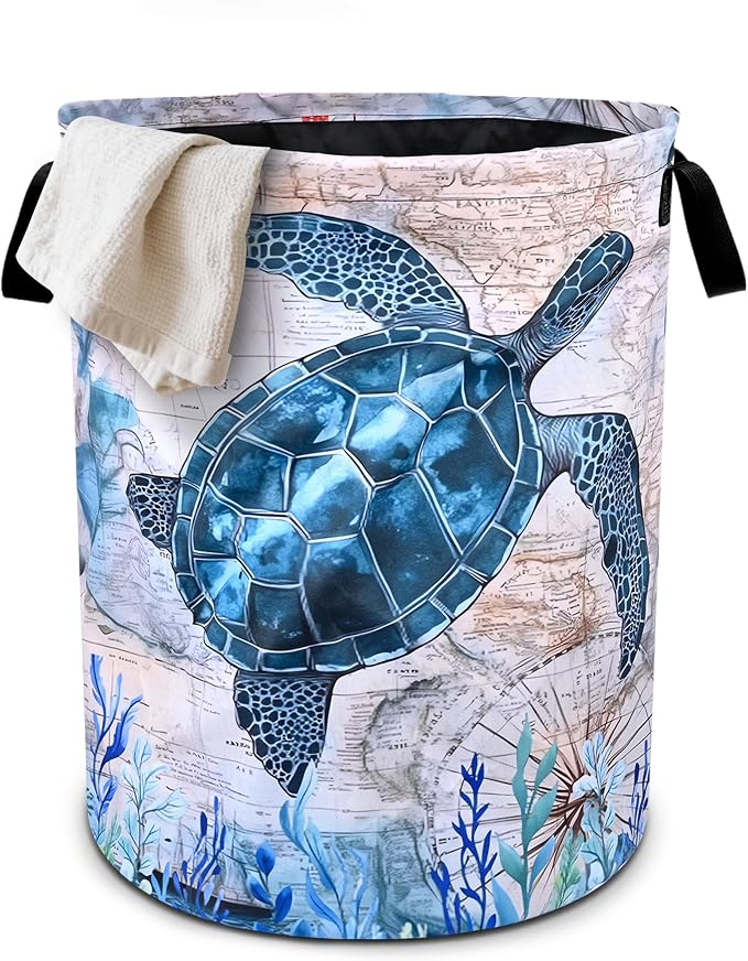 Sea Turtle Laundry Basket Foldable Oxford Cloth Tote Bag Laundry Hamper Clothes by bassyilCustomizedforlife