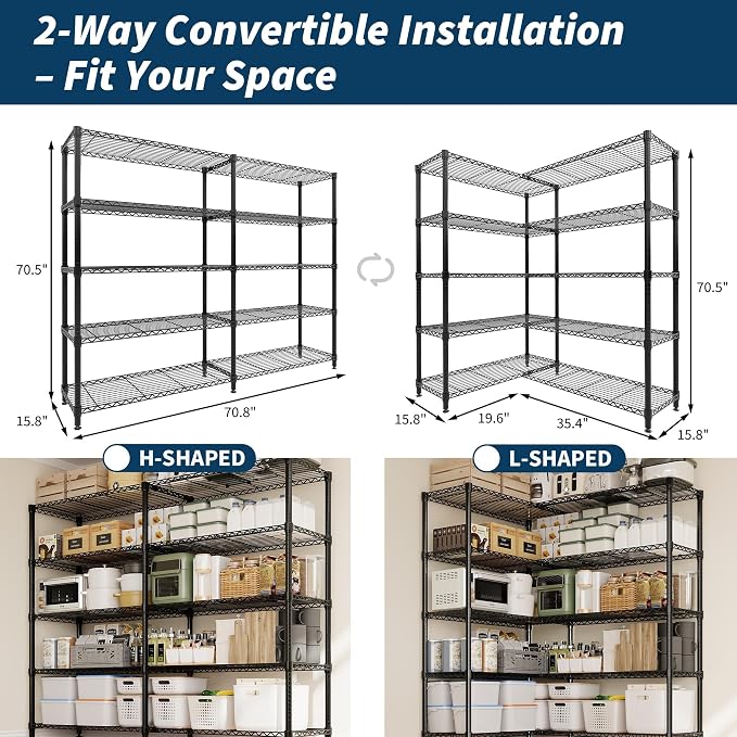 5-Tier Heavy Duty Metal Shelving Unit, Adjustable Height & Feet, Sturdy - Image 3