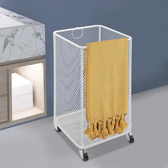Laundry Basket with Wheels, Metal Mesh Storage Cart with Handles, Rolling Mesh - Image 4