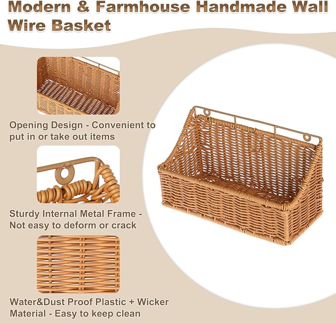OwnMy 2PCS Plastic Wicker Hanging Basket Wall Mount Storage Baskets - Image 4