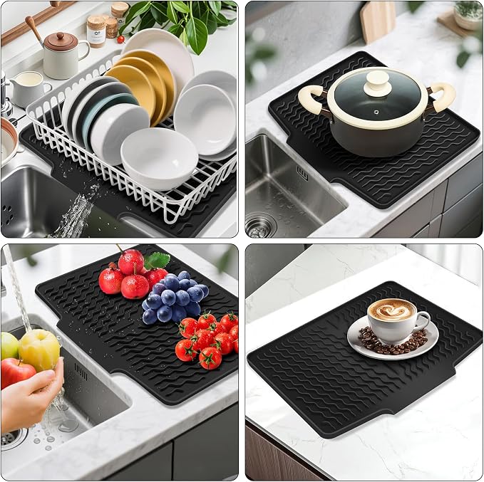 Silicone Dish Drying Mat with Drain Lip 16" x 13" Dish Drying Pad, Drain Mats - Image 9