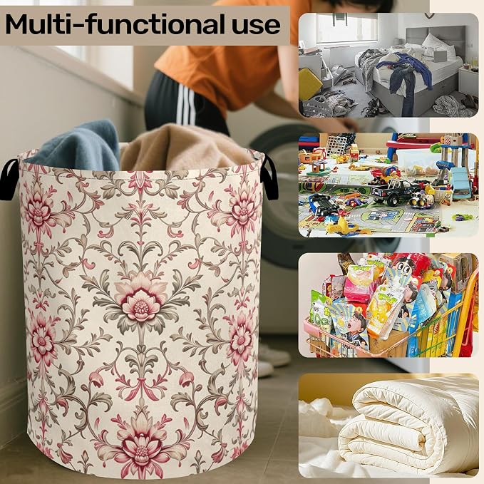 Vintage Floral Patterns Laundry Basket - Image 6