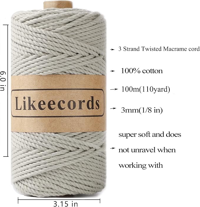 Cotton Macrame Cord 3mm x 100m, 3 Strand Twisted, Macrame Rope, Macrame String - Image 2