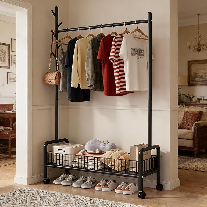 Clothes Rack with Storage Shelves, Heavy - Image 3