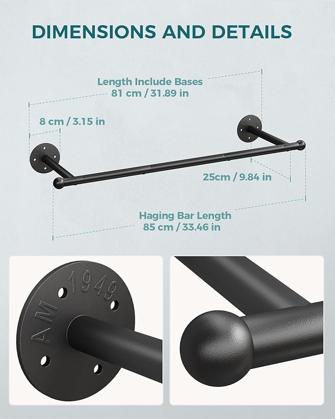 OROPY Industrial Pipe Clothing Rack Set of 2, Wall Mounted Clothes Rack - Image 3