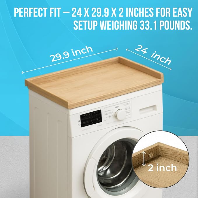 Skywin Washer Dryer Countertop 24 x 29.9 x 3.1 Inches, Single Real Solid Wood - Image 2