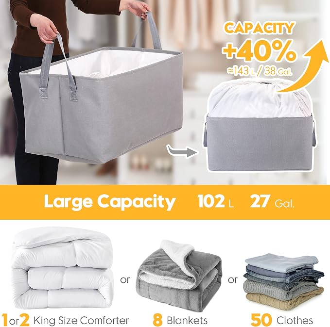 Hinwo 102L XXL Storage Bins, Foldable Clothes Storage Baskets - Image 4