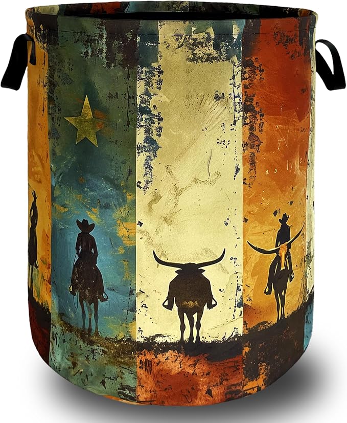 Retro Western Cowboy Laundry Basket Foldable Funny Western Laundry Hamper by SELIONLIKN