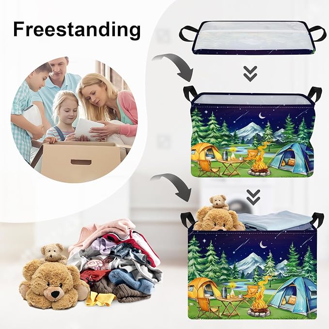 Night Camping Laundry Hamper Picnic Large Storage Basket Bonfire Collapsible - Image 3