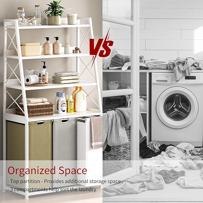 Laundry Basket, 3 Section Laundry Hamper - Image 5