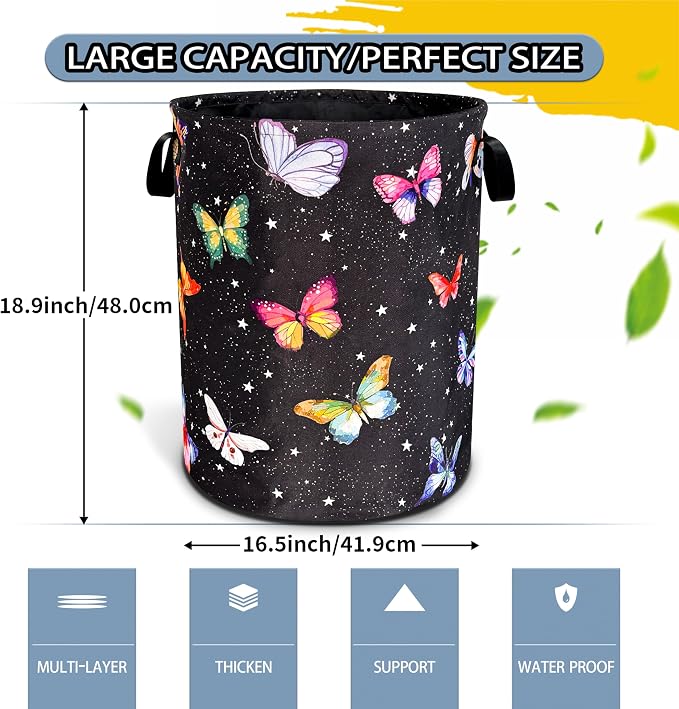 Fantasy Colorful Butterfly Laundry Basket Butterflies Laundry Hamper Foldable - Image 2