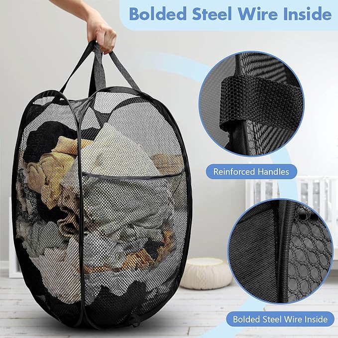 DUCOO Pop Up Hamper, Foldable Mesh Laundry Basket - Image 3