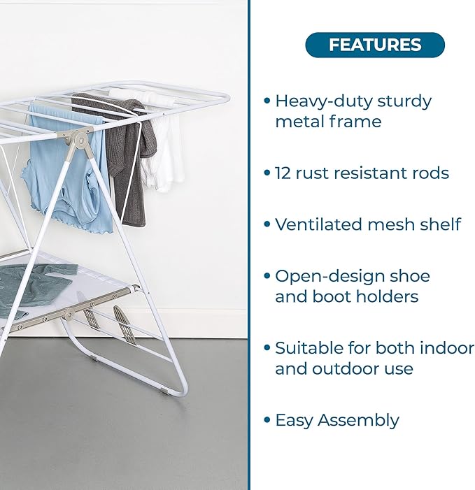 Honey-Can-Do Heavy-Duty Foldable Laundry Drying Rack – Portable Shoes & Clothes - Image 4