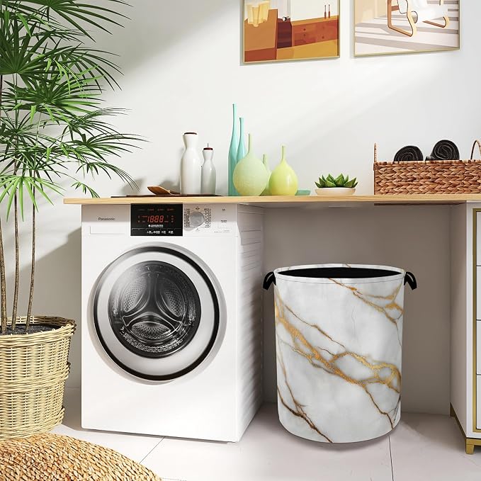 White Gold Marble Laundry Basket, Oxford Cloth Laundry Hamper - Image 8