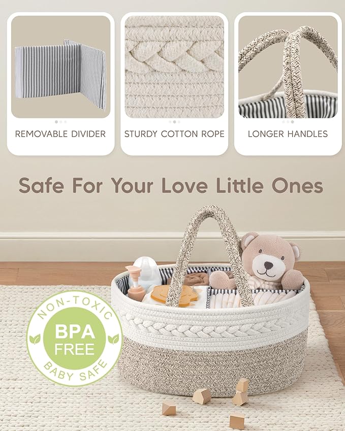 Maliton Extra Large Diaper Caddy Organizer, Cotton Rope Nursery Basket - Image 3