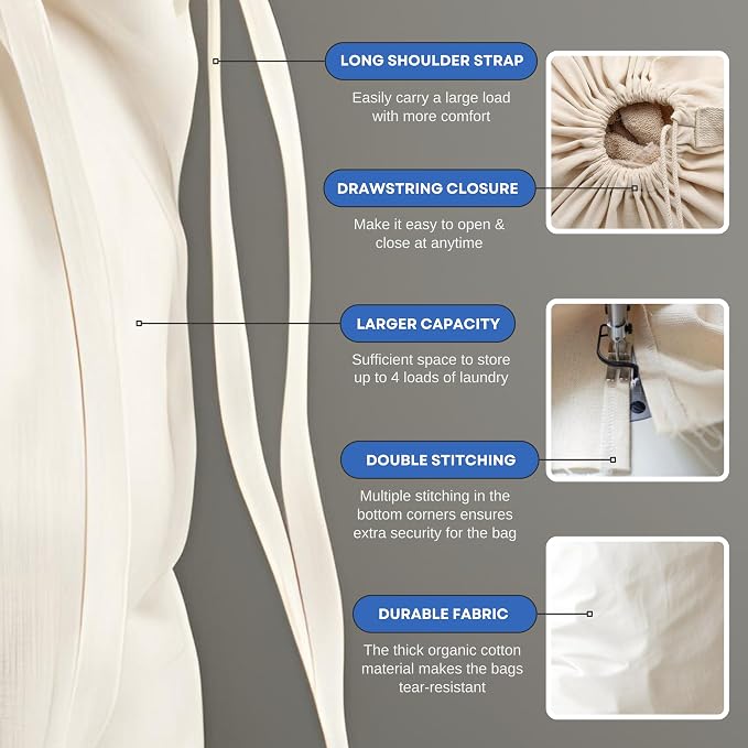 Laundry Bags| Storage bag| Heavy Duty Canvas Cotton Long Strap - Image 4