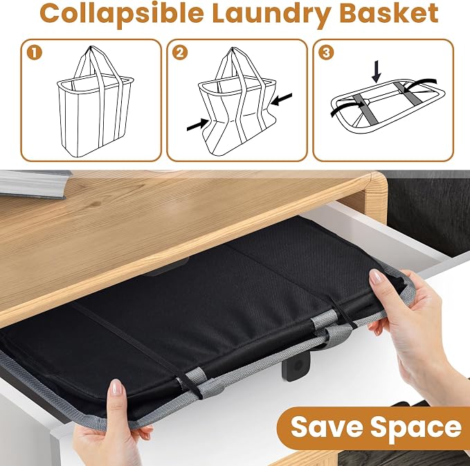 JOMOLA Collapsible Laundry Basket, Large Folding Clothes Hamper Bag, Fabric - Image 3