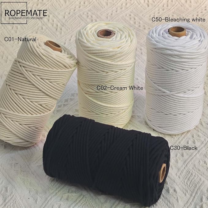 ROPEMATE 110Yards Macrame Cord 3mm 100% Cotton Braided Cord Double Structure - Image 3