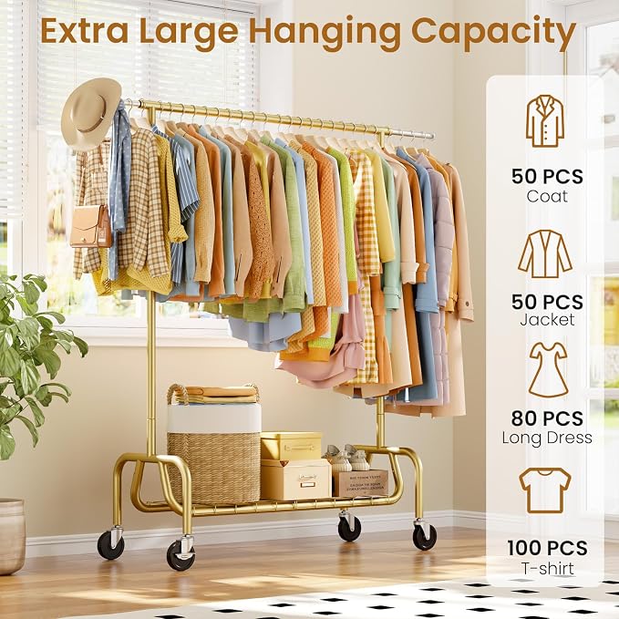 Heavy-duty Clothing Rack with Wheels, Rolling Clothes Rack, Clothes Racks - Image 4