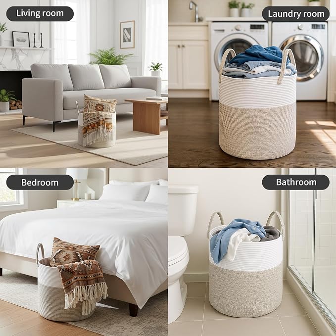 ShellKingdom Laundry Basket, Large Natural Rope Woven Storage Basket - Image 3