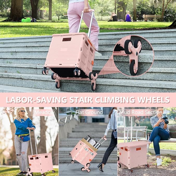 Foldable Utility Cart with Stair Climbing Wheels, Collapsible Rolling Crate - Image 6