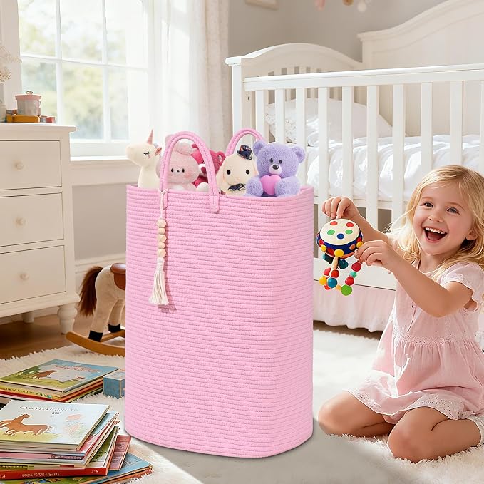 Woven Laundry Basket for Clothes, 65L Large Rectangle Laundry Hampers, Nursery - Image 6