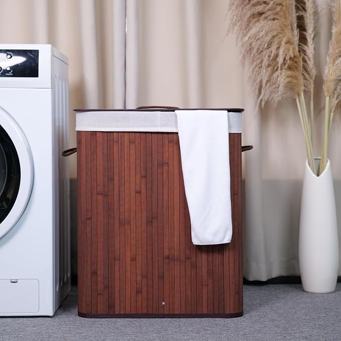 Large Laundry Hamper with Lid, 72l & 104l Capacity, Foldable Bamboo Frame with - Image 5