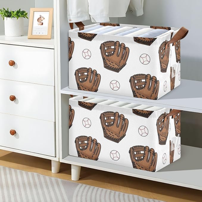 Baseball Brown Glove Pattern Storage Bins - Image 7