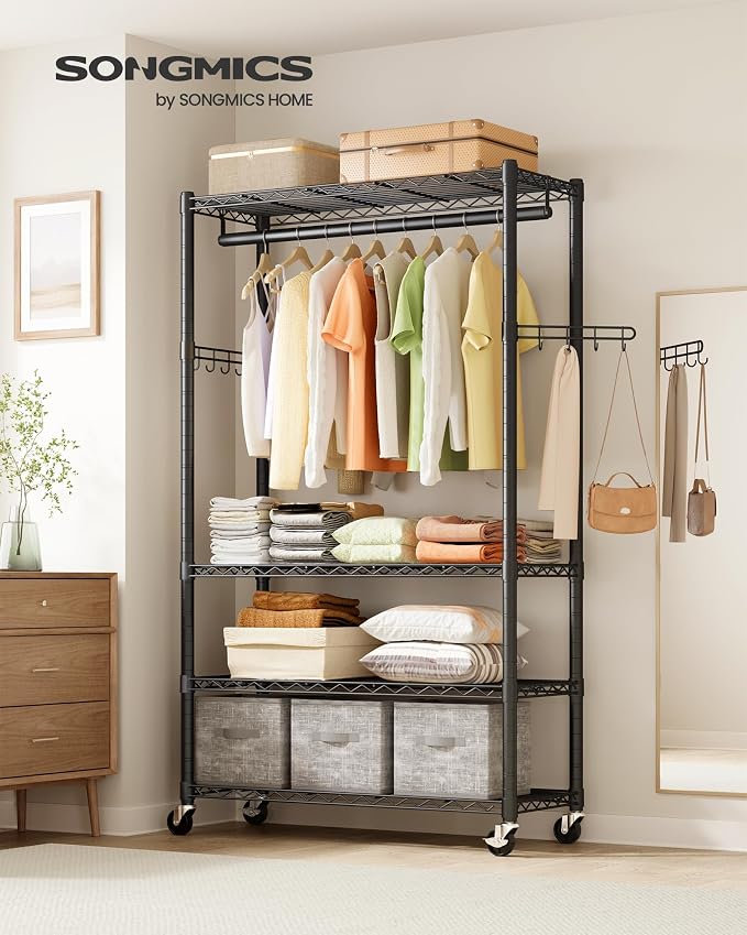 SONGMICS Heavy-Duty Rolling Clothes Rack, Garment Rack, Portable Closet on - Image 2