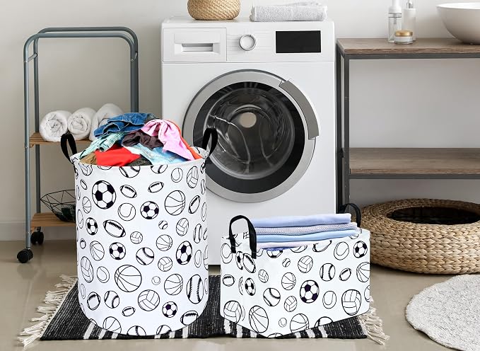 KUNRO Round Laundry Gift Basket Storage Hamper, Clothes Storage Organizer Bins - Image 3